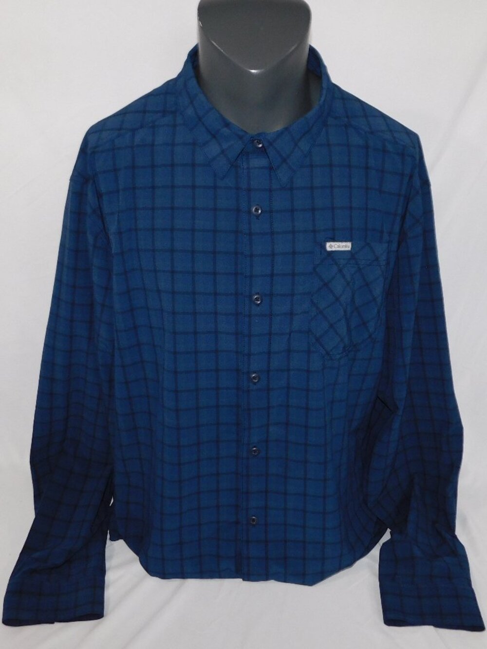 Columbia Blue Black Check Long Sleeve Moisture wicking Hiking Outdoor Shirt 2XL